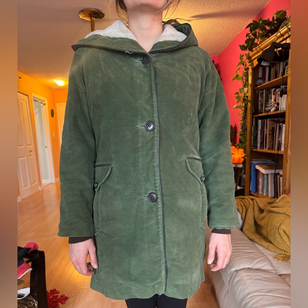 Vintage 1970s Irving Posluns Olive Suede Coat Made in Canada
